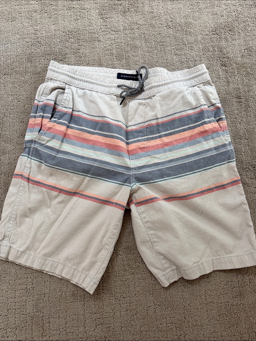 Aeropostale Striped Elastic Waist Shorts with Blue & Pink Accents